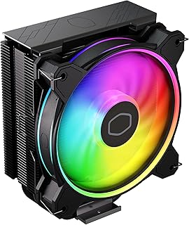 Система охлаждения Cooler Master Hyper 212 Halo Black для процессора, вентилятор Halo² PWM 120 мм, двухконтурная ARGB-подсветка, алюминиевая верхняя крышка, 4 медные тепловые трубки, высота 154 мм, совместимость с AMD Ryzen AM5|AM4, кронштейны для Intel LGA 1851|1700|1200.