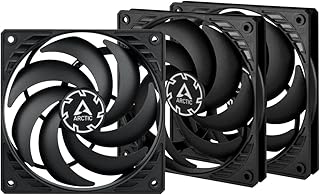 Вентиляторы ARCTIC P12 Slim PWM PST (3 шт.) - для ПК, корпусные вентиляторы 120 мм с технологией PWM Sharing Technology (PST), оптимизированы по давлению, тихий двигатель, компьютерные, сверхтонкие, 300–2100 об/мин - черные