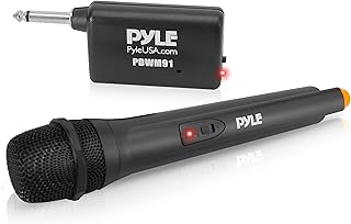 Портативная беспроводная микрофонная система Pyle VHF — профессиональный портативный однонаправленный динамический микрофон с питанием от батареи, комплект передатчика с адаптером-приемником, для караоке, диджеинга и вечеринок, черный.