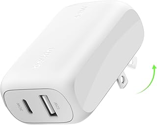 Зарядное устройство Belkin мощностью 42 Вт с двумя портами, USB-C + USB-A, сверхбыстрая зарядка — для Samsung Galaxy S25, Apple iPhone 16, 15, 14, 13, Pro, Pro Max, iPad, AirPods, Nintendo Switch 2 и других устройств — белое.