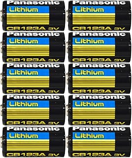 Литиевые фотобатареи Panasonic CR123A 3 В, диаметр 0,67 дюйма x высота 1,36 дюйма (17,0 мм x 34,5 мм) (упаковка из 10 шт.)