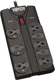 Сетевой фильтр Tripp Lite TLP808B с 8 розетками, 2,4-метровым шнуром и угловой вилкой, черный, пожизненная гарантия.