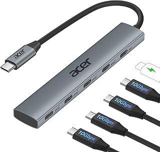 USB-концентратор Acer 10 Гбит/с USB-C, разветвитель USB-C с 4 портами USB-C 3.2 и портом PD 100 Вт, многопортовый адаптер Type-C для быстрой передачи данных, совместимый с MacBook Pro/Air M2/M1, iPad, Surface Pro, XPS [без видеовыхода].