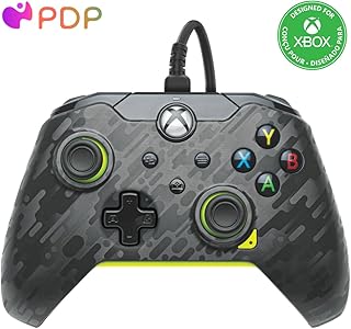 Проводной игровой контроллер PDP для Xbox: геймпад, лицензированный для Xbox Series X|S, Xbox One, ПК, элементы управления звуком, кабель 2,4 м, разъем 3,5 мм, назначаемые кнопки/триггеры, сопутствующее приложение: Electric Carbon Grey/Yellow