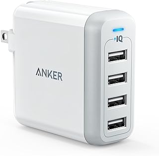 Зарядное устройство Anker, 40 Вт, 4-портовое USB-зарядное устройство для телефонов со складной вилкой, PowerPort 4, подходит для iPhone 14/Pro/Pro Max/13/12, iPad Pro/Air/Mini, Galaxy S23/S22/S21, Note 20 Ultra, LG, Nexus, HTC и других устройств.