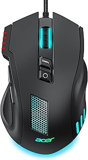 Проводная игровая мышь Acer, эргономичная компьютерная мышь с RGB-подсветкой, разрешением 12800 DPI, оптическим сенсором, 8 программируемыми кнопками, 12 режимами подсветки, программным обеспечением для настройки клавиш, функцией быстрой стрельбы, USB-игровая мышь для ноутбука и ПК.