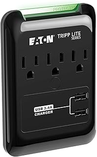 Портативный сетевой фильтр Tripp Lite с 3 розетками, прямым подключением, 2 USB-портами и страховкой на 5000 долларов (SK30USB), черный.