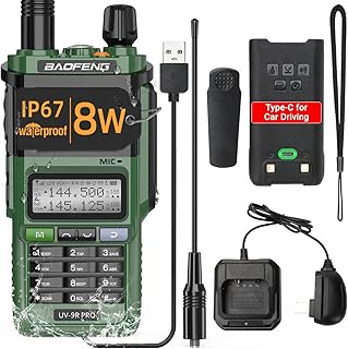 Радиостанция Baofeng UV-9R Pro 8W дальнего действия VHF UHF двухдиапазонная, трехрежимная, водонепроницаемая, перезаряжаемая, с зарядным кабелем Type-C для кемпинга, охоты и выживания.
