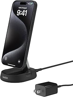 Магнитная зарядная подставка Belkin Convertible 15 Вт - совместимое с MagSafe быстрое зарядное устройство Qi2 для Apple iPhone 15, 14, 16, 16 Plus, 16 Pro, 16 Pro Max, Airpods Pro и других моделей - черная