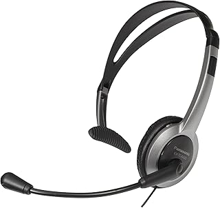 Гарнитура Panasonic Comfort Fit для беспроводных стационарных телефонов серии TCA, складная гарнитура с гибким микрофоном с шумоподавлением и регулятором громкости, штекер 2,5 мм, серо-серебристая KX-TCA430