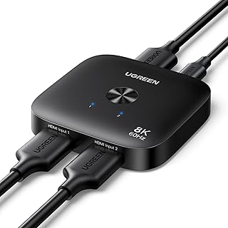 HDMI-переключатель UGREEN 2.1, 2 входа/1 выход, поддержка 8K@60Hz Ultra HD, 4K@240Hz, 4K@120Hz, VRR, HDR10+, Dolby Atmos, 48 ​​Гбит/с. Совместим с Switch/Switch 2, PS5, Xbox, Roku, Firestick, Apple TV.