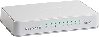NETGEAR 8-портовый неуправляемый гигабитный Ethernet-коммутатор (GS208) — настольный, Ethernet-разветвитель, бесшумная работа, подключение и использование без дополнительных настроек.