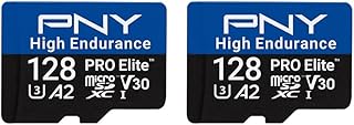 PNY 128GB PRO Elite™ High Endurance C10 U3 V30 A2 microSDXC – до 34,4 тыс. часов непрерывной записи, скорость чтения/записи до 100/90 МБ/с, 4K UHD, Full HD, UHS-I, видеонаблюдение, домашняя безопасность, видеорегистратор, комплект из 2 штук.