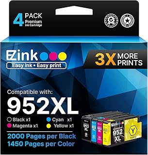 Сменные картриджи E-Z Ink 952XL, совместимые с HP 952 XL, комплект из 4 картриджей, новейшая версия для использования с HP Officejet Pro 8710 7740 8720 8210 8715 8740 8725 (черный, голубой, пурпурный, желтый).