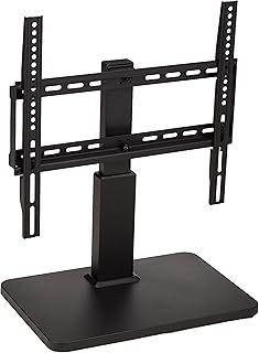 Настольное поворотное крепление для телевизора Amazon Basics, подходит для телевизоров от 32 до 65 дюймов, весом до 55 фунтов, регулировка высоты от 14 до 19 дюймов, максимальное VESA 400x400, черный цвет.