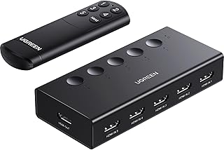 HDMI-переключатель UGREEN 5 входов 1 выход 4K@60Hz, HDMI-разветвитель с пультом дистанционного управления, 5-портовый переключатель, селектор, поддержка 3D, CEC, HDR, HDCP2.2, совместим с PS5/4/3, Xbox, Nintendo Switch, Roku TV, Fire Stick, черный.