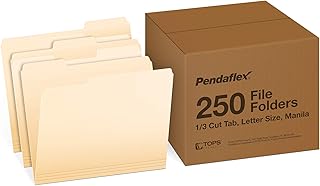 Папки для документов Pendaflex, формат Letter, вырез 1/3, манильская бумага, 250 штук в коробке (752250)