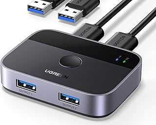 USB-переключатель UGREEN 3.0 2 входа 2 выхода, USB-переключатель для совместного использования клавиатуры и мыши, принтера, сканера и веб-камеры двумя компьютерами, разветвитель принтера для двух компьютеров, 2-портовый USB-переключатель с двумя кабелями USB 3.0.