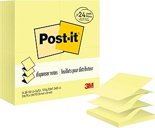 Блокноты-диспенсер Post-it, 3x3 дюйма, 24 шт., канареечно-желтый цвет, легко снимаются, подлежат переработке.
