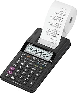 Миниатюрный настольный калькулятор Casio HR-10RC с функцией печати | Портативный | 12-разрядный дисплей | Одноцветный принтер | Налоги и валюта | Идеально подходит для налоговых, бухгалтерских и учетных задач