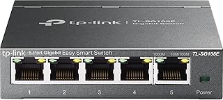 TP-Link 5-портовый гигабитный Ethernet-коммутатор Easy Smart | Подключение и использование без установки драйверов | Настольный | Прочный металлический корпус с экранированными портами | Ограниченная пожизненная гарантия на замену (TL-SG105E), черный…