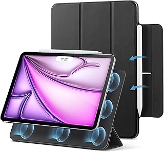 Чехол ESR для iPad Air 13 дюймов M3/M2 (2025/2024), iPad Pro 12.9 6-го/5-го/4-го поколений, мощное магнитное крепление, тонкий трехсекционный чехол-подставка, поддерживает Pencil Pro и Pencil (USB-C), серия Rebound, черный.