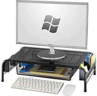Металлическая подставка для монитора Simple Houseware с выдвижным ящиком-органайзером, черная.