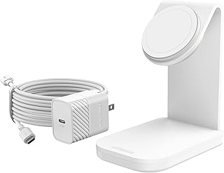 Беспроводная зарядная подставка OtterBox для MagSafe (сертифицирована MFi - 15 Вт) - включает настенное зарядное устройство мощностью 20 Вт и кабель USB-C — USB-C длиной 2 м (6,6 фута) - Brilliant Opera (белый)