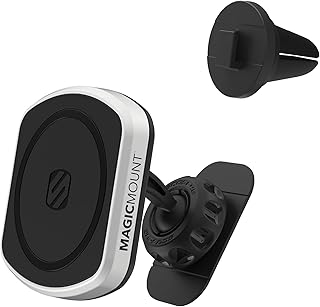 Магнитный держатель для мобильного телефона Scosche MP2DVM MagicMount Pro2, клейкое крепление на приборную панель автомобиля со съемным зажимом для вентиляционного отверстия, подставка для телефона без использования рук, совместимая с MagSafe, iPhone 16/15/14/13/12 серии и другими моделями.