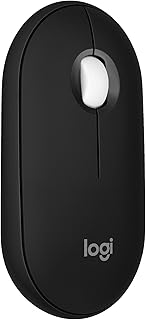 Беспроводная мышь Logitech Pebble Mouse 2 M350s Slim Bluetooth, портативная, легкая, с настраиваемыми кнопками, тихими щелчками, удобным переключением для Windows, macOS, iPadOS, Android, Chrome OS — черная.