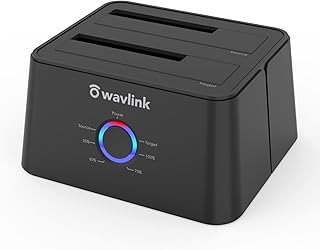 Док-станция WAVLINK USB 3.0 и USB C на SATA с двумя отсеками для внешних жестких дисков 2,5/3,5 дюйма HDD/SSD с поддержкой UASP (6 Гбит/с), функцией автономного клонирования/дублирования [2 x 16 ТБ] - черная