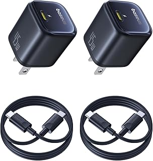 Зарядное устройство Baseus 45 Вт USB C, 2 шт., быстрое зарядное устройство PPS Type C с кабелем USB-C для iPhone 16/15 серии, iPad, Galaxy S24 Ultra и других серий.