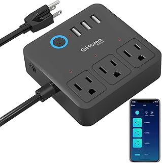 Умный сетевой фильтр GHome с 3 USB-портами и 3 интеллектуальными розетками, совместимыми с Alexa и Google Home, Wi-Fi защита от перенапряжения, плоская вилка для дома, офиса и путешествий, 10 А