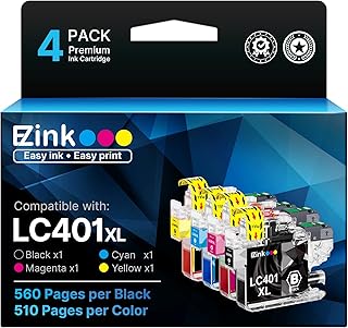 Сменные картриджи E-Z Ink LC401XL для принтеров Brother LC401 XL, LC401XL, LC 401, увеличенного ресурса, для использования с принтерами Brother MFC-J1010DW, MFC-J1012DW, MFC-J1170DW, DCP-J1800DW, DCP-J1140DW (4 шт.)