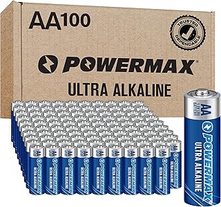 Набор из 100 батареек Powermax AA (двойные), сверхдолговечные щелочные батарейки для дома и офиса, срок хранения 10 лет, многоразовая упаковка.