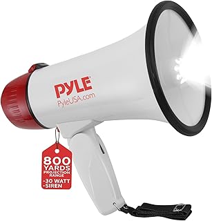 Громкая акустическая система Pyle Megaphone Bull Horn мощностью 30 Вт с регулировкой громкости, дальностью действия 800 ярдов, легким и портативным дизайном, идеально подходит для занятий спортом на открытом воздухе, чирлидинга и тренерской работы.