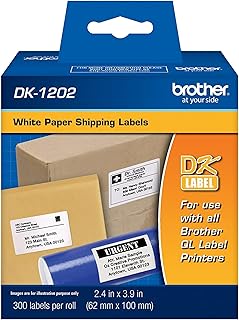 Оригинальные бумажные этикетки Brother DK-1202, вырезанные по контуру, долговечные, 300 этикеток в рулоне, (1) рулон в коробке.