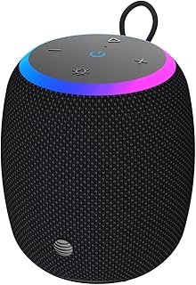 Беспроводная Bluetooth-колонка AT&T Essentials мощностью 15 Вт – ультракомпактная колонка со светодиодной подсветкой, 15 часов воспроизведения, водостойкость IPX5 – для дома/кухни/офиса/в дороге (черная)