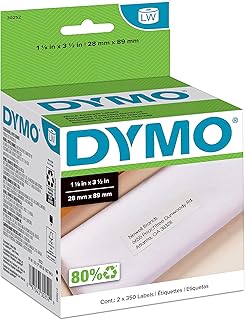 Оригинальные белые почтовые адресные этикетки DYMO LW, этикетки DYMO для принтеров этикеток LabelWriter, 1-1/8" x 3-1/2", 2 рулона по 350 штук (всего 700 штук)