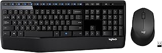 Беспроводная клавиатура и мышь Logitech MK345 с подставкой для запястья, USB-приемник 2,4 ГГц, совместимость с ПК и ноутбуком, черный цвет.