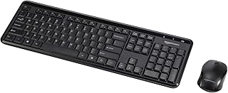 Беспроводная клавиатура и мышь Amazon Basics 2,4 ГГц, тихий и компактный дизайн, американская раскладка, USB-приемник Unifying, черный.