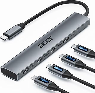 USB-концентратор Acer USB C, разветвитель Type C 10 Гбит/с с 4 портами USB-C 3.2, высокоскоростной многопортовый адаптер Type C для MacBook Air/Pro, iPhone 16/15, iPad, Surface Pro и других устройств. 【Не поддерживает зарядку или вывод видеосигнала.】
