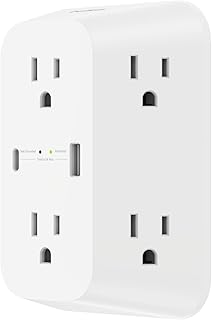 Сетевой фильтр Belkin с 6 розетками, сертифицированный ETL, для настенного монтажа, с 6 розетками переменного тока, защитой от перенапряжения, светодиодным индикатором, портами USB-C и USB-A с быстрой зарядкой USB-C PD — защита до 1680 Джоулей