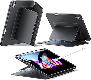 Чехол ESR для iPad Air 11 дюймов M3/M2 (2025/2024), iPad Air 5-го/4-го поколения (2022/2020), вертикальная подставка, несколько углов наклона, сверхпрочный чехол с держателем для стилуса, автоматическое включение/выключение экрана, черный.