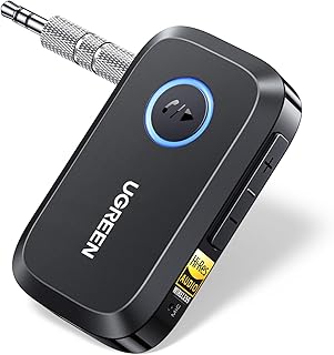 Автомобильный Bluetooth-приемник UGREEN 6.0 с LDAC, шумоподавлением AI, 3,5-мм AUX AUX, беспроводным аудиоприемником высокого разрешения для домашней стереосистемы/проводных колонок с функцией громкой связи, временем работы от батареи 15 часов.