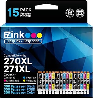 Чернила E-Z Ink PGI-270XL CLI-271XL совместимы с картриджами Canon 270 271 XL и предназначены для использования с принтерами Pixma MG5720 MG5721 MG5722 MG6820 MG6821 MG6822 TS5020 TS6020 MG7720 TS8020 TS9020 (5 цветов, упаковка из 15 штук).