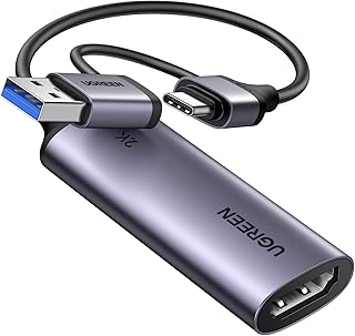 Видеокарта UGREEN 2K@30Hz с разъемами HDMI и USB 3.0 A и USB C, поддержка входного сигнала 4K 1080P 60FPS с низкой задержкой для потоковой передачи игр и записи видео. Совместима с Switch 2/Xbox/PS4/PS5/PC/камерами.