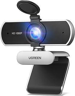 Веб-камера UGREEN Full HD 1080p с микрофоном, 2 микрофонами с шумоподавлением, углом обзора 85° и фиксированным фокусом, функцией Plug and Play, автоматической коррекцией освещения и защитной крышкой для ПК, совместима с Zoom/Skype/Teams, Switch 2, серебристо-серый цвет.