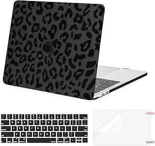 Чехол MOSISO, совместимый с MacBook Pro 13 дюймов M2 2025, 2024, 2023, 2022, 2021-2016 A2338 M1 A2251 A2289 A2159 A1989 A1708 A1706, пластиковый жесткий чехол с леопардовым принтом, накладка на клавиатуру и защитная пленка для экрана, черный.