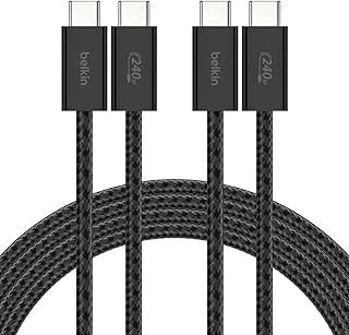 Кабель Belkin USB C — USB C, 2 шт., 2,8 м, 240 Вт — зарядное устройство Type C, кабель для зарядки iPhone, мягкий, плетеный, гибкий, подходит для iPhone 16, Galaxy S25, Pixel 9, MacBook, Chromebook, iPad Pro, Switch — черный